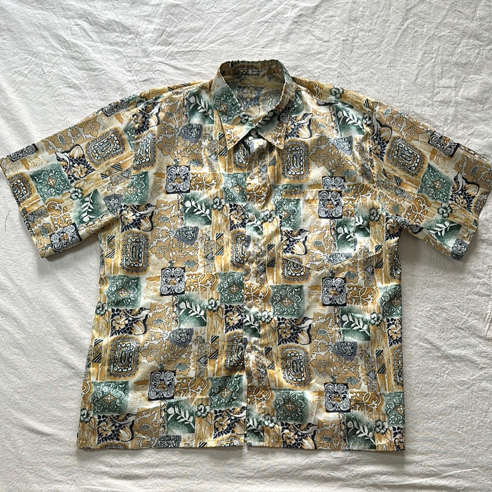 Retro Thai Silk Style Shirt Men’s XL Vintage Inspired Resort Print